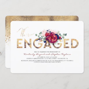 Invitation Burgundy Red et Navy Blue Floral Engagement Party