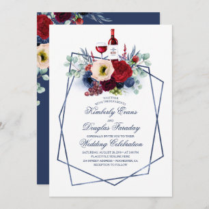 Invitation Burgundy Red et Navy Blue Floral WinMariage