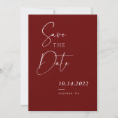 Invitation Burgundy Red Fall Chic Script Enregistrer la date (Devant)