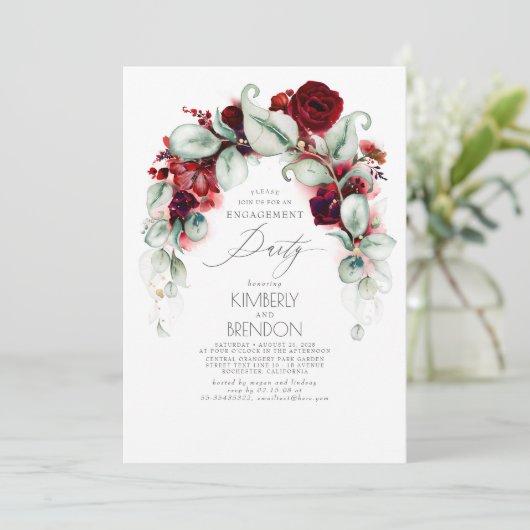 Invitation Burgundy Red Floral (Debout devant)