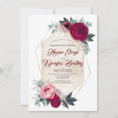 Invitation Burgundy Red Floral Fall Engagement Party (Devant)