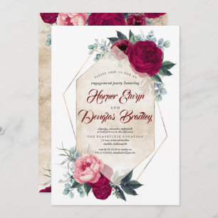 Invitation Burgundy Red Floral Fall Engagement Party