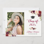 Invitation Burgundy Red Floral Grad Photo Party (Devant)