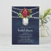 Invitation Burgundy Red Floral Navy QR Code Fête des mariées (Debout devant)