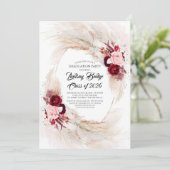 Invitation Burgundy Red Floral Pampas Graduation Party (Debout devant)