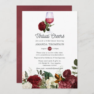 Invitation Burgundy Red Floral Vin Fête des mariées virtuelle