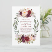Invitation Burgundy Red Floral Wreath Graduation Party (Debout devant)