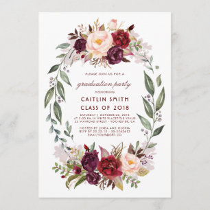 Invitation Burgundy Red Floral Wreath Graduation Party