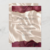 Invitation Burgundy Red Gold Agate Ivory Silk QR Code Mariage (Devant / Derrière)