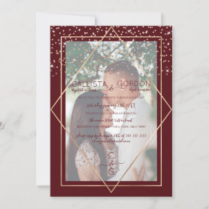 Invitation Burgundy Red Gold Confetti Fiançailles photo front