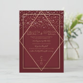 Invitation Burgundy Red Gold Confetti Geo Mariage frontière (Debout devant)