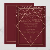 Invitation Burgundy Red Gold Confetti Geo Mariage frontière (Devant / Derrière)