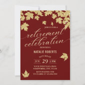 Invitation Burgundy Red & Gold Feuilles Parti de retraite mod (Devant)