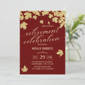 Invitation Burgundy Red & Gold Feuilles Parti de retraite mod (Debout devant)