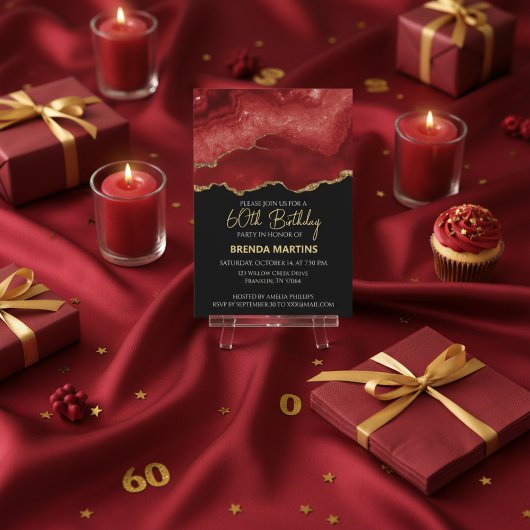 Invitation Burgundy Red Gold Glitter  Watercolor