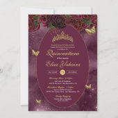 Invitation Burgundy Red Gold Luxury Butterfly Quinceanera (Devant)