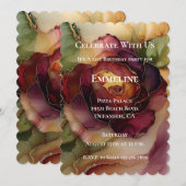 Invitation Burgundy Red Gold Rose Floral Anniversaire (Devant / Derrière)