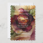 Invitation Burgundy Red Gold Rose Floral Anniversaire (Devant)