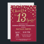 Invitation Burgundy Red Gold Surprise 13e Anniversaire Diamon<br><div class="desc">Invitation surprise 13e anniversaire avec Arrière - plan diamant de Parties scintillant rouge et or de Bourgogne. Confetti d'or. Anniversaire enfant. Ado adolescent garçon ou fille anniversaire. Pour plus de personnalisation,  cliquez sur le bouton "Customiser" et utilisez notre outil de conception pour modifier ce modèle.</div>