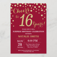Burgundy Red Gold Surprise 16e anniversaire Diamon