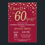 Invitation Burgundy Red Gold Surprise 60e Anniversaire Diamon<br><div class="desc">Invitation surprise 60e anniversaire avec Arrière - plan Diamant de la Parties scintillant rouge et or de Bourgogne. Gold Confetti. Anniversaire adulte. Hommes ou femmes,  anniversaire.
Pour plus de personnalisation,  cliquez sur le bouton "Customiser" et utilisez notre outil de conception pour modifier ce modèle.</div>