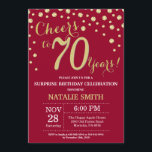 Invitation Burgundy Red Gold Surprise 70e Anniversaire Diamon<br><div class="desc">Invitation surprise 70e anniversaire avec Arrière - plan Diamant de la Parties scintillant rouge et or de Bourgogne. Gold Confetti. Anniversaire adulte. Hommes ou femmes,  anniversaire.
Pour plus de personnalisation,  cliquez sur le bouton "Customiser" et utilisez notre outil de conception pour modifier ce modèle.</div>