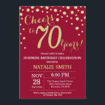 Invitation Burgundy Red Gold Surprise 70e Anniversaire Diamon<br><div class="desc">Invitation surprise 70e anniversaire avec Arrière - plan Diamant de la Parties scintillant rouge et or de Bourgogne. Gold Confetti. Anniversaire adulte. Hommes ou femmes,  anniversaire.
Pour plus de personnalisation,  cliquez sur le bouton "Customiser" et utilisez notre outil de conception pour modifier ce modèle.</div>