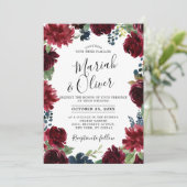 Invitation Burgundy Red Navy Blue Floral Boho Mariage (Debout devant)