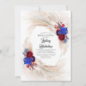 Invitation Burgundy Red Navy Blue Pampas Grass Fête des marié (Devant)