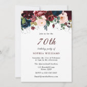 Invitation Burgundy Red Navy Blush Floral 70e fête d'annivers (Devant)