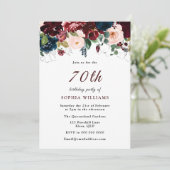 Invitation Burgundy Red Navy Blush Floral 70e fête d'annivers (Debout devant)
