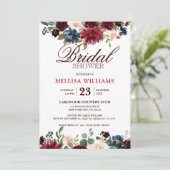 Invitation Burgundy Red Navy Floral Rustic Boho Fête des mari (Debout devant)