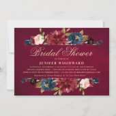 Invitation Burgundy Red Navy Floral Rustic Boho Fête des mari (Devant)