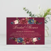 Invitation Burgundy Red Navy Floral Rustic Boho Fête des mari (Debout devant)