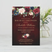 Invitation Burgundy Red Navy Floral Rustic Boho Fête des mari (Debout devant)