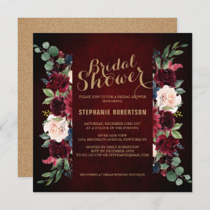 Invitation Burgundy Red Navy Floral Rustic Boho Fête des mari