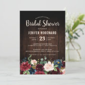 Invitation Burgundy Red Navy Floral Rustic Boho Fête des mari (Debout devant)