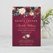 Invitation Burgundy Red Navy Floral Rustic Boho Fête des mari (Debout devant)