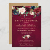 Invitation Burgundy Red Navy Floral Rustic Boho Fête des mari (Devant / Derrière)