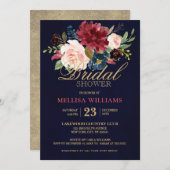 Invitation Burgundy Red Navy Floral Rustic Boho Fête des mari (Devant / Derrière)