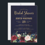 Invitation Burgundy Red Navy Floral Rustic Boho Fête des mari<br><div class="desc">Aquarelle Burgundy Red Navy Floral Rustic Boho Mariage Bridal Shower Invitation Card avec texte couleur or. Parfait pour un mariage de automne. Le design comprend un bouquet époustouflant de bordeaux / Marsala, pêche, fleurs marines avec feuilles assortis. S'il vous plaît trouver d'autres modèles et variantes dans mon magasin "blissweddingpaperie". N'hésitez...</div>