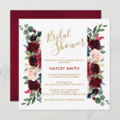 Invitation Burgundy Red Navy Floral Rustic Boho Fête des mari (Devant / Derrière)
