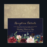 Invitation Burgundy Red Navy Floral Rustic Boho Réception<br><div class="desc">Aquarelle Bourgogne Rouge Marine Florale Rustique Boho Carte de mariage Boho. Parfait pour un mariage de automne. Le design comprend un bouquet époustouflant de bordeaux / Marsala, pêche, fleurs marines / roses avec feuilles assortis. S'il vous plaît trouver d'autres modèles et variantes dans mon magasin "blissweddingpaperie". N'hésitez pas à me...</div>