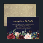 Invitation Burgundy Red Navy Floral Rustic Boho Réception<br><div class="desc">Aquarelle Bourgogne Rouge Marine Florale Rustique Boho Carte de mariage Boho. Parfait pour un mariage de automne. Le design comprend un bouquet époustouflant de bordeaux / Marsala, pêche, fleurs marines / roses avec feuilles assortis. S'il vous plaît trouver d'autres modèles et variantes dans mon magasin "blissweddingpaperie". N'hésitez pas à me...</div>