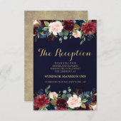 Invitation Burgundy Red Navy Floral Rustic Boho Réception (Devant / Derrière)