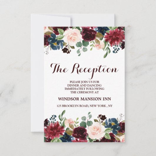 Invitation Burgundy Red Navy Floral Rustic Boho Réception (Devant)