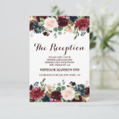 Invitation Burgundy Red Navy Floral Rustic Boho Réception (Debout devant)