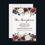 Invitation Burgundy Red Navy Floral Rustic Boho Réception<br><div class="desc">Aquarelle Bourgogne Rouge Marine Florale Rustique Boho Carte de mariage Boho. Parfait pour un mariage de automne. Le design comprend un bouquet époustouflant de bordeaux / Marsala, pêche, fleurs marines / roses avec feuilles assortis. S'il vous plaît trouver d'autres modèles et variantes dans mon magasin "blissweddingpaperie". N'hésitez pas à me...</div>