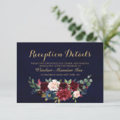 Invitation Burgundy Red Navy Floral Rustic Boho Réception (Debout devant)