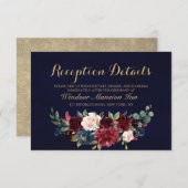 Invitation Burgundy Red Navy Floral Rustic Boho Réception (Devant / Derrière)